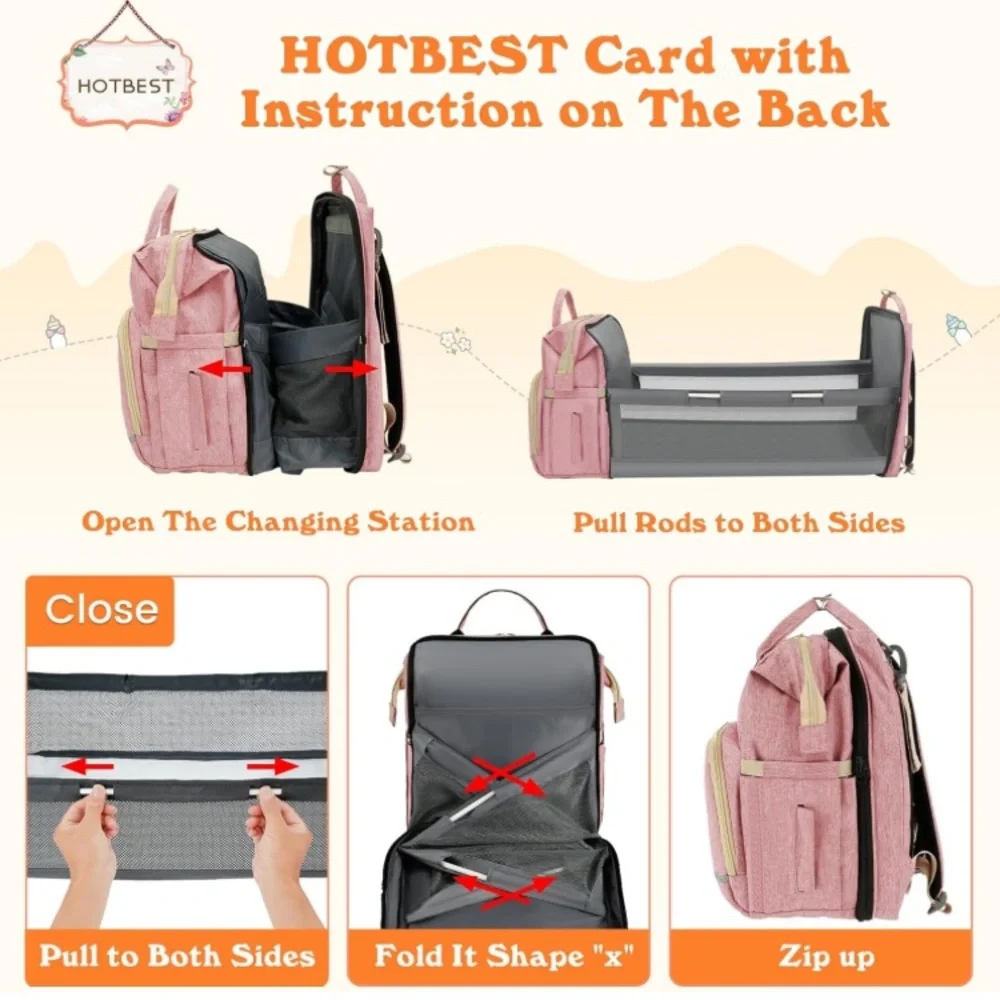 Light Pink Diaper Bag Backpack Changing Station